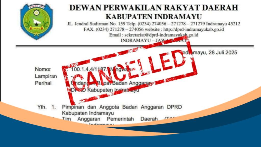 Tangkapan layar surat undangan rapat Badan Anggaran DPRD Indramayu yang mencantumkan lokasi di Grand Arkenso Parkview Hotel Semarang.