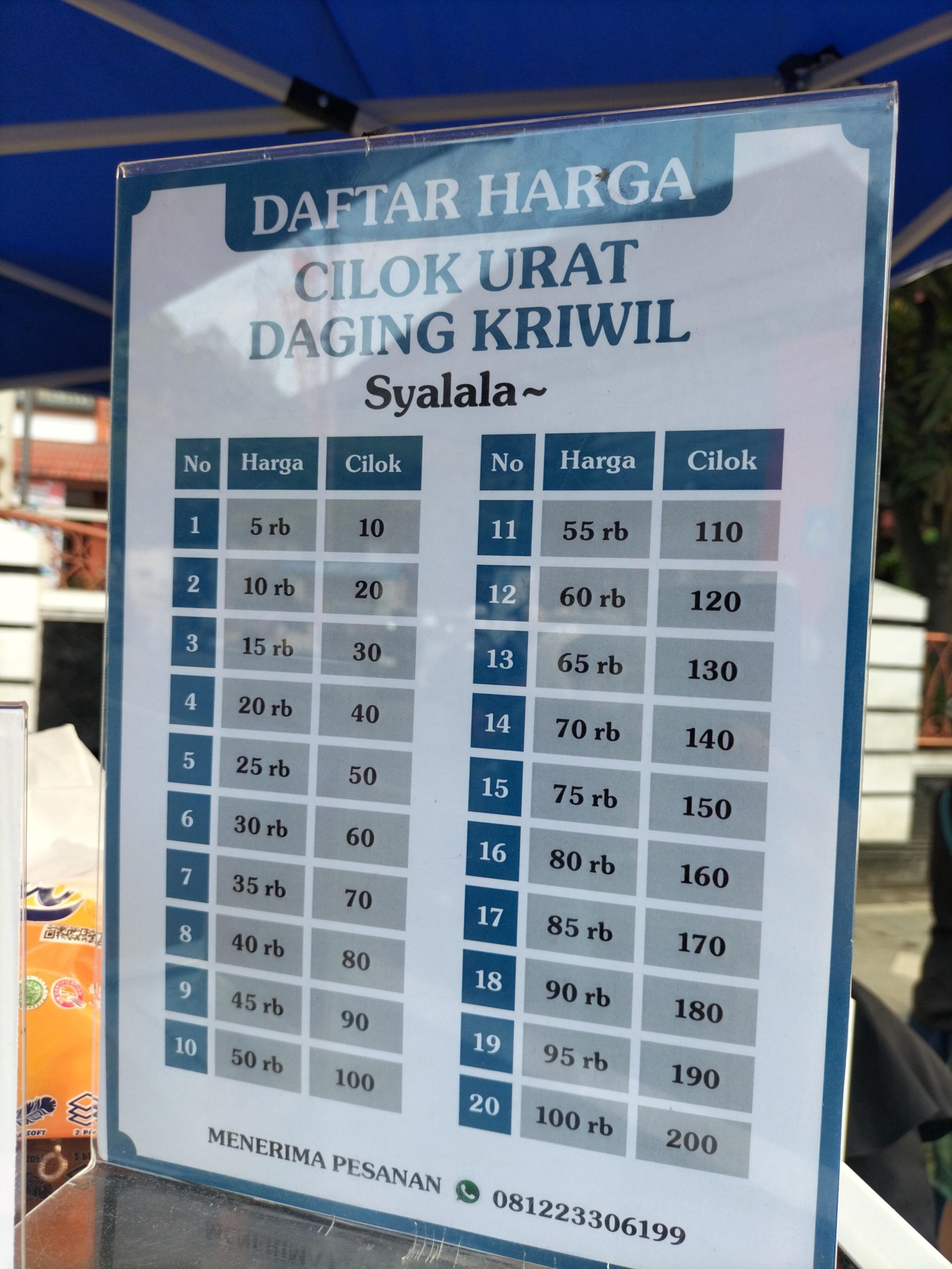 Daftar Harga Menu 
