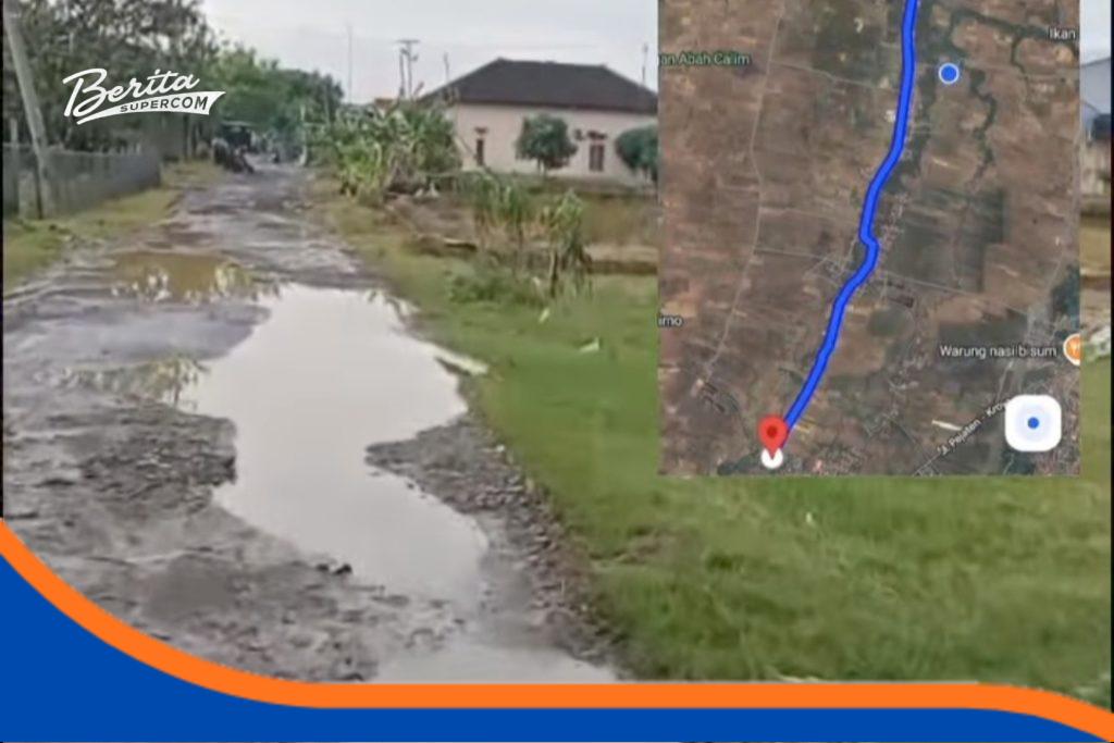 Jalan di Indramayu dengan permukaan bergelombang dan berlubang yang dikritik netizen
